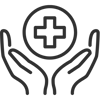 icon of hands holding healthcare icon