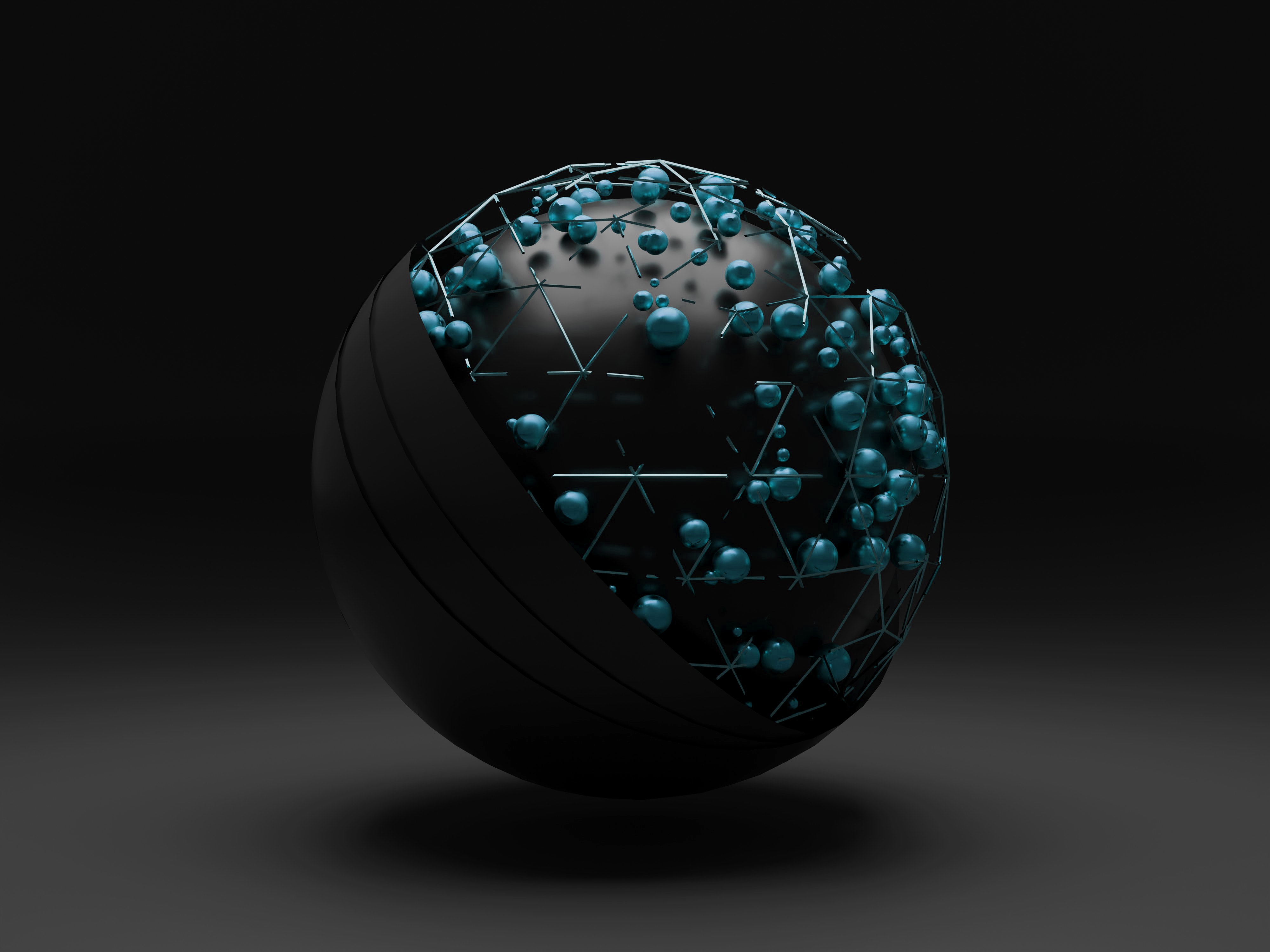 rendering of a sphere covered in smaller spheres that are connected by lines